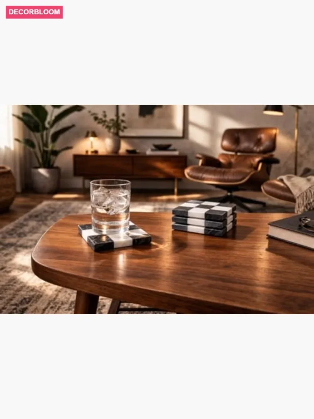 Set of 4 Marble Drink Coasters Stone Square Bar Coasters with Rubber Feet